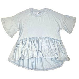 Maternity Hi-Lo Short Sleeve Shirt Blue Peplum Baby Shower Gender Reveal Small